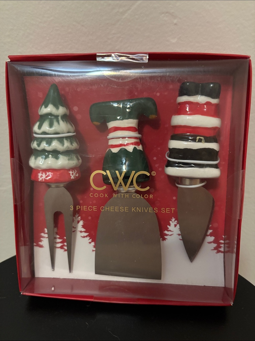 CWC Festive Holiday 3-Piece Cheese Knife Set - Green, Red, White